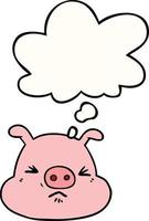 cartoon angry pig face and thought bubble vector