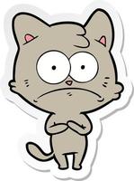 sticker of a cartoon nervous cat vector
