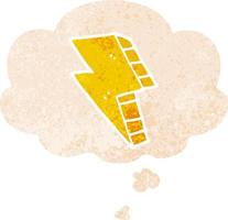 cartoon lightning bolt and thought bubble in retro textured style vector