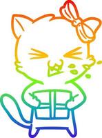 gato de dibujos animados de dibujo de línea de gradiente de arco iris vector