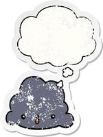 cartoon cloud and thought bubble as a distressed worn sticker vector