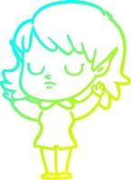 cold gradient line drawing cartoon elf girl vector
