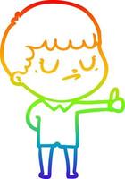 rainbow gradient line drawing cartoon grumpy boy vector