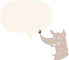 cartoon wolf and speech bubble in retro style vector