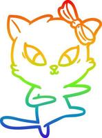 gato de dibujos animados de dibujo de línea de gradiente de arco iris vector