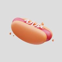 Representación 3d de una linda ilustración de icono de perrito caliente de comida rápida foto