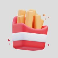 Representación 3d de la ilustración linda del icono de papas fritas de comida rápida foto