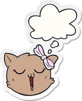 cartoon cat face and thought bubble as a printed sticker vector