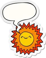 cartoon sun and speech bubble sticker vector