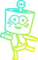 cold gradient line drawing happy cartoon robot dancing vector