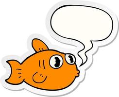 cartoon fish and speech bubble sticker vector