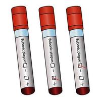 Test tubes with patient analyzes. Colored vector set. Diagnosis of blood samples for bubonic plague. Three results positive, negative, unprepared. Collection of clinical samples. Black Death.