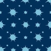 Snowflakes, stars and spots. Boom. Seamless vector pattern. An endlessly repeating ornament. Isolated blue background. Abstract background. Blots. Idea for web design, wallpaper, cover. Flat style.