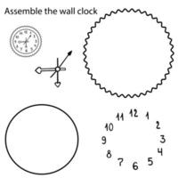 recoger el reloj de pared. constructor de juegos. desarrollo infantil. ilustración vectorial contorno sobre un fondo blanco aislado. estilo garabato. bosquejo. tiempo. rompecabezas. la conexión de los elementos. vector