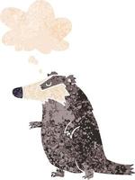 cartoon badger and thought bubble in retro textured style vector