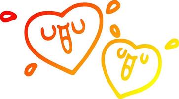 dibujo de línea de gradiente cálido corazones de dibujos animados felices vector