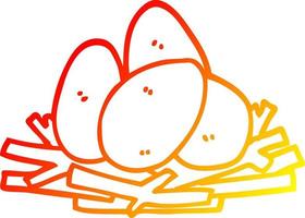 warm gradient line drawing cartoon eggs in nest vector