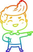 rainbow gradient line drawing cartoon man laughing and pointing vector