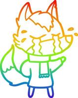 dibujo de línea de gradiente de arco iris lobo llorando de dibujos animados vector