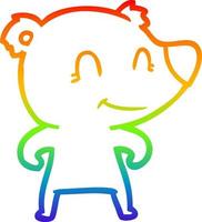 dibujo de línea de gradiente de arco iris dibujos animados de oso sonriente vector