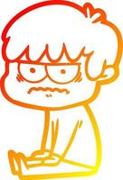 warm gradient line drawing annoyed cartoon boy vector