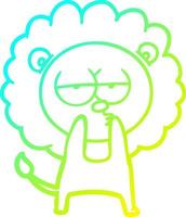 cold gradient line drawing cartoon tired lion vector