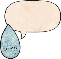 cartoon cute raindrop and speech bubble in retro texture style vector