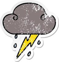 distressed sticker of a quirky hand drawn cartoon thunder cloud vector