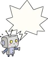 cute cartoon surprised robot and speech bubble vector