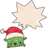 cute cartoon christmas frog and speech bubble in retro texture style vector