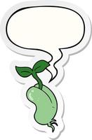 cartoon sprouting seed and speech bubble sticker vector