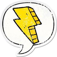 cartoon lightning bolt and speech bubble distressed sticker vector