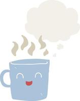 cute coffee cup cartoon and thought bubble in retro style vector