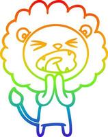 rainbow gradient line drawing cartoon lion praying vector