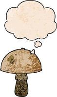 cartoon mushroom and thought bubble in grunge texture pattern style vector