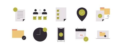 Simple approve related icons and accepted elements infographic tick flat vector illustration.