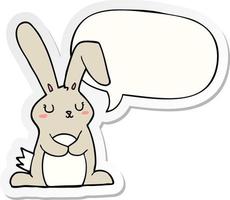 cartoon rabbit and speech bubble sticker vector