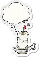 cartoon spooky candle and thought bubble as a distressed worn sticker vector