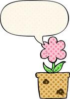 cute cartoon flower and speech bubble in comic book style vector