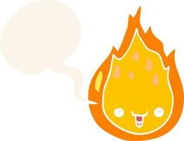 cartoon flame and speech bubble in retro style vector