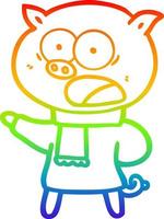 rainbow gradient line drawing cartoon pig shouting vector