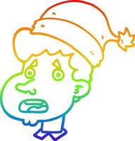 dibujo de línea de gradiente de arco iris hombre de dibujos animados con sombrero de navidad vector