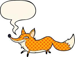 cute cartoon sly fox and speech bubble in comic book style vector