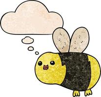 cartoon bee and thought bubble in grunge texture pattern style vector