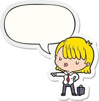 cartoon efficient businesswoman giving orders and speech bubble sticker vector