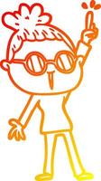 warm gradient line drawing cartoon woman wearing spectacles vector