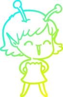 cold gradient line drawing cartoon alien girl laughing vector