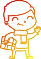 warm gradient line drawing cartoon boy smiling vector