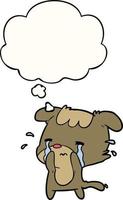 perro triste de dibujos animados y burbuja de pensamiento vector