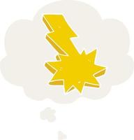cartoon lightning strike and thought bubble in retro style vector